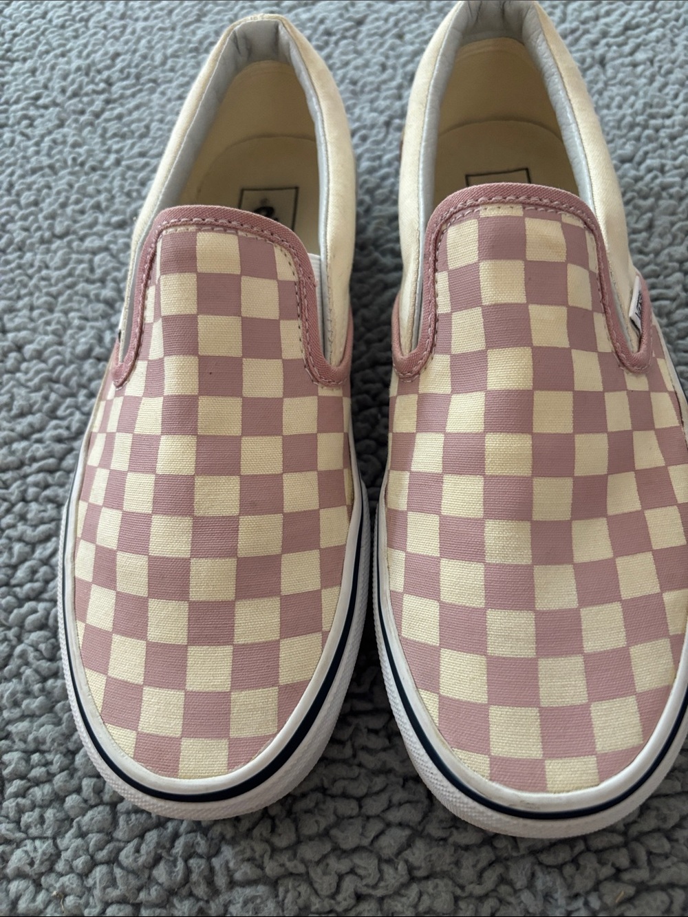 Vans Asher Women’s Slip-On Checkerboard Sneakers in Pink and Cream